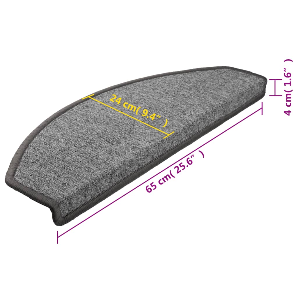 Prostirke za stepenice 15 kom 65x24x4 cm tamno sive poluokrugle velike