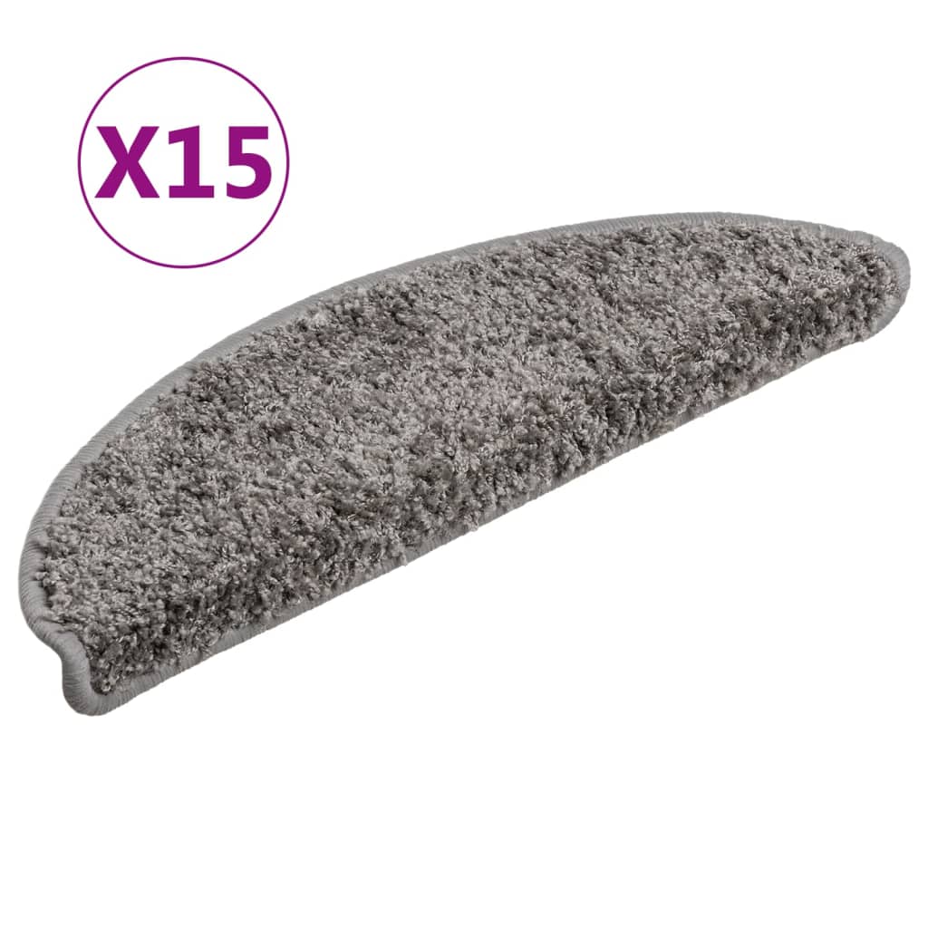 Prostirke za stepenice 15 kom 56x17x3 cm sive poluokrugle