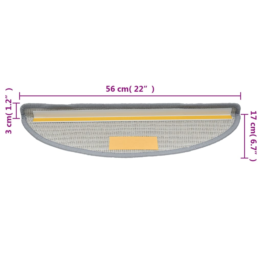 Prostirke za stepenice 15 kom 56x17x3 cm sive poluokrugle
