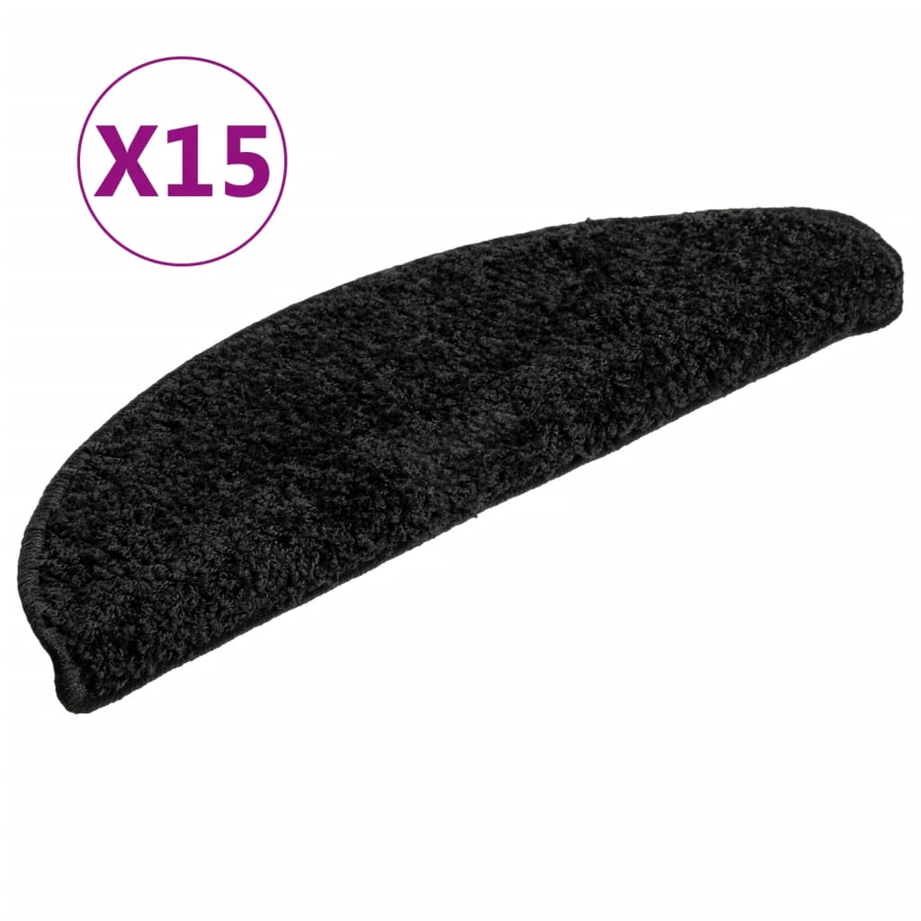 Prostirke za stepenice 15 kom 56x17x3 cm Crne poluokrugle
