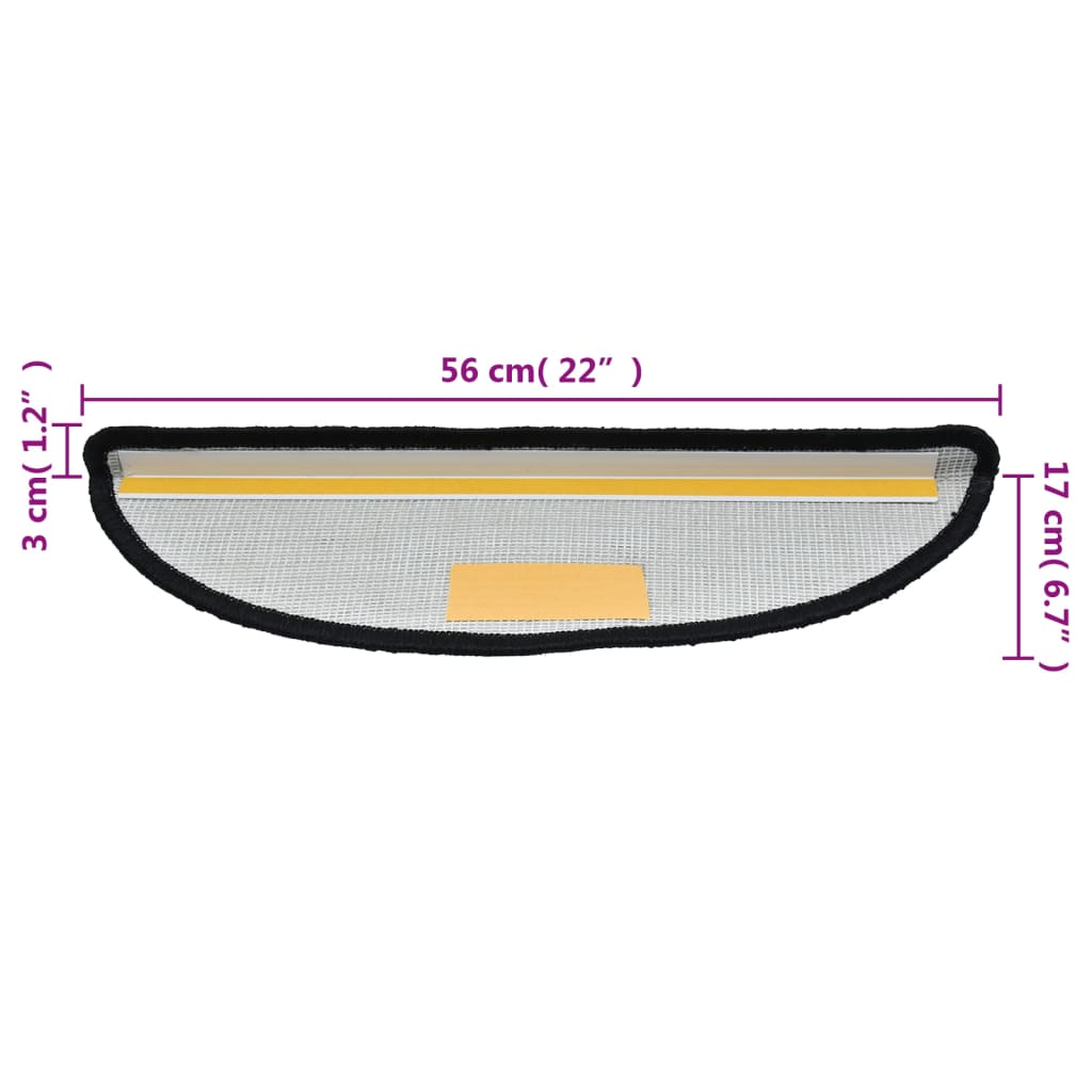 Prostirke za stepenice 15 kom 56x17x3 cm Crne poluokrugle
