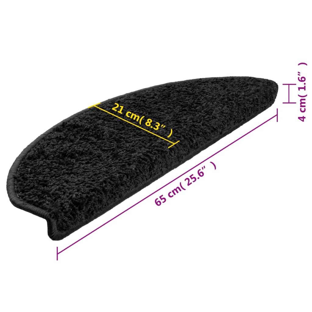 Prostirke za stepenice 15 kom 65x21x4 cm Crne poluokrugle velike