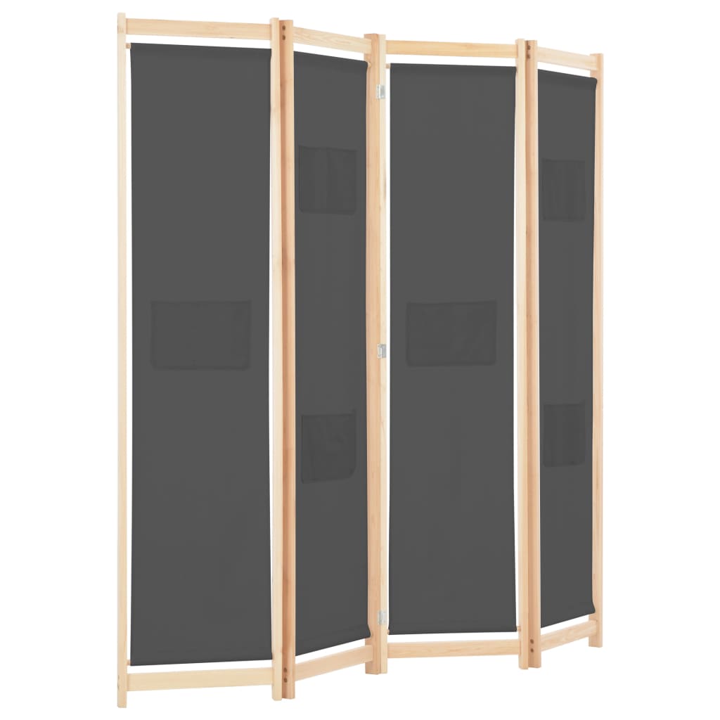Sobna pregrada s 4 panela od tkanine 160 x 170 x 4 cm siva