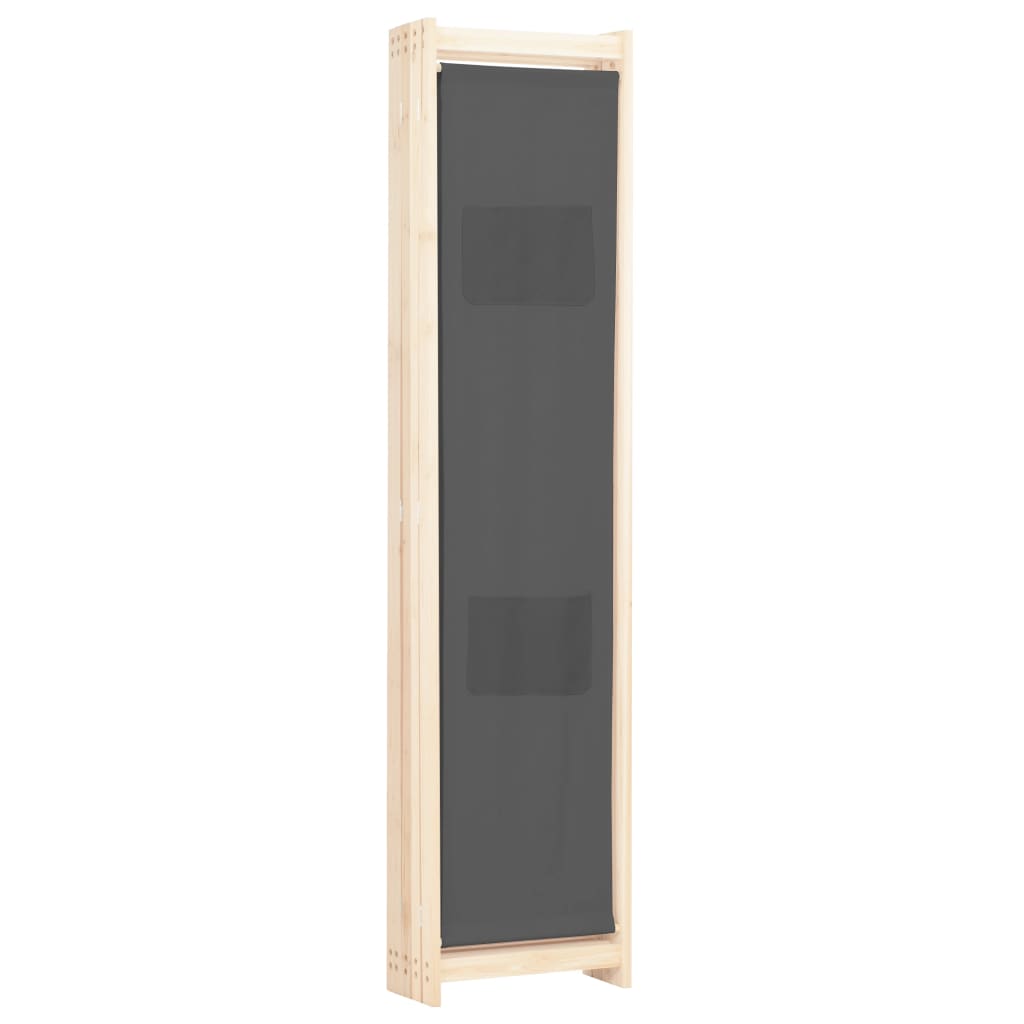 Sobna pregrada s 5 panela od tkanine 200 x 170 x 4 cm siva