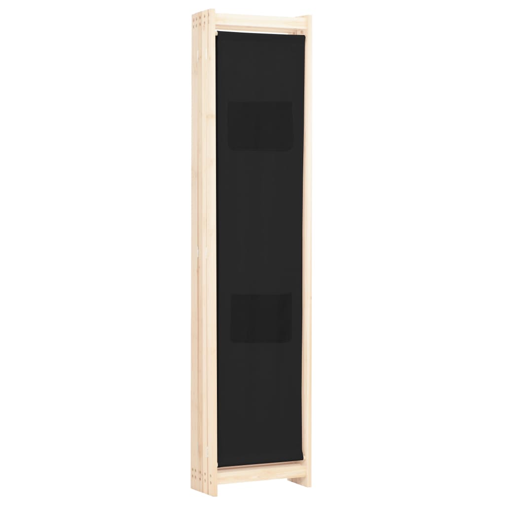Sobna pregrada s 5 panela od tkanine 200 x 170 x 4 cm crna
