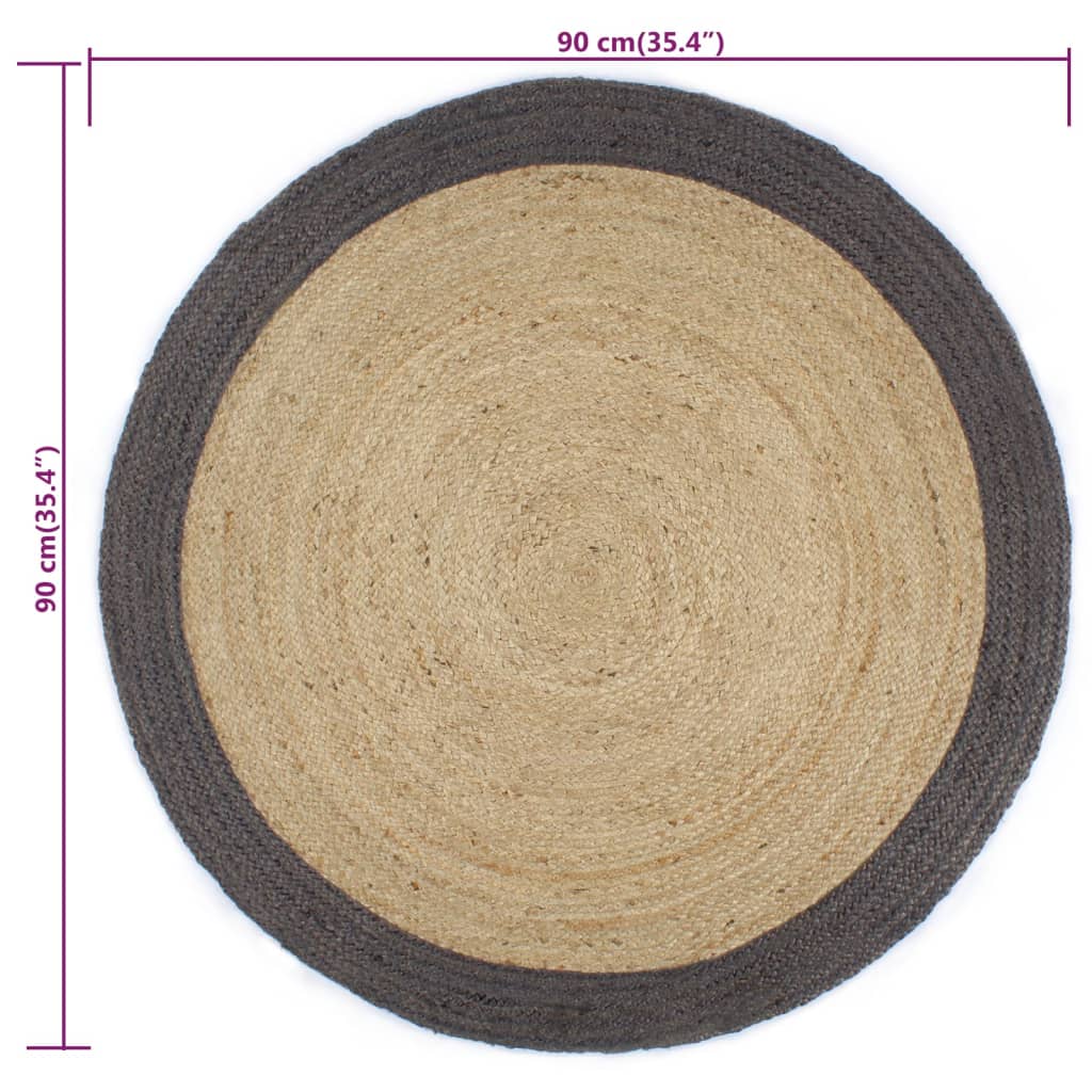 Ručno rađeni tepih od jute s tamnosivim rubom 90 cm