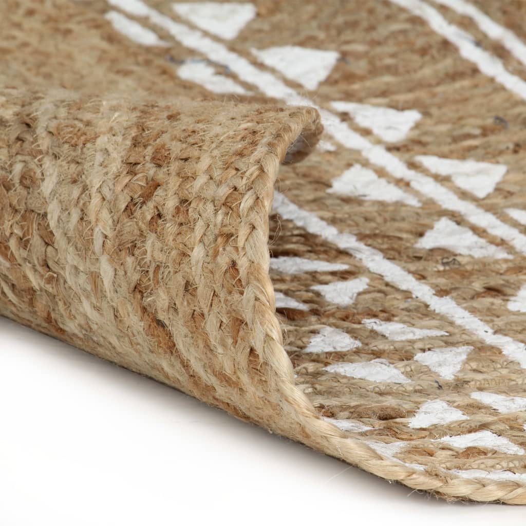 Ručno rađeni tepih od jute s bijelim uzorkom 120 cm