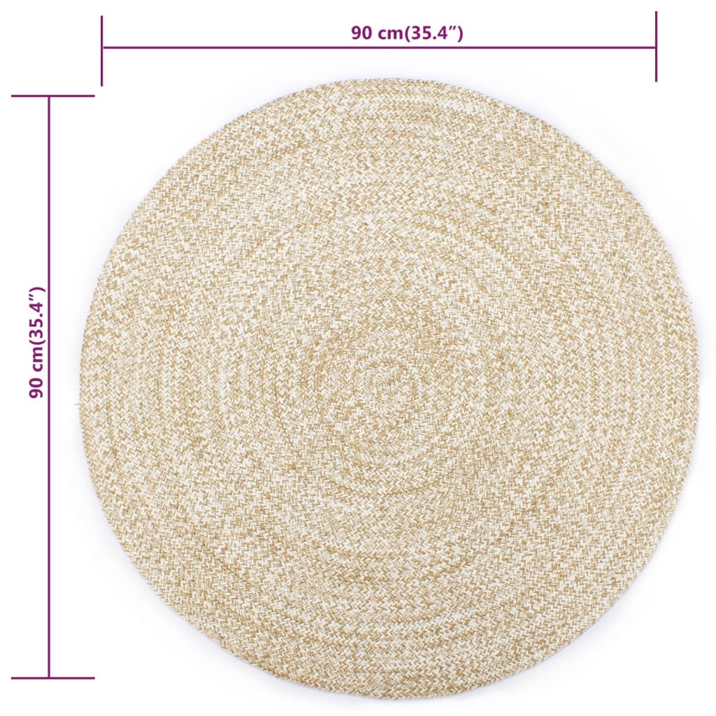 Ručno rađeni tepih od jute bijele i prirodne boje 90 cm