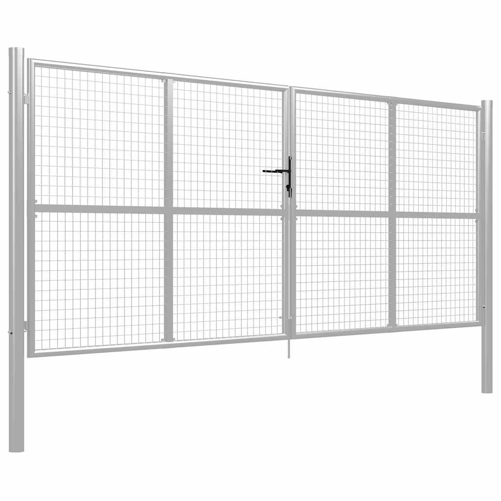 Vrtna vrata od pocinčanog čelika 400x150 cm srebrne boje