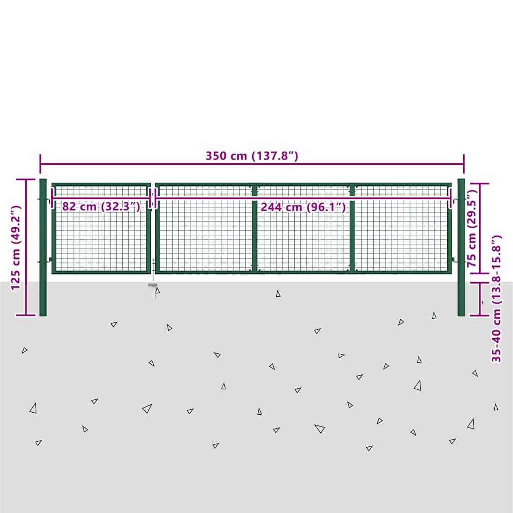 Vrtna vrata Čelik 350x100 cm Zelena