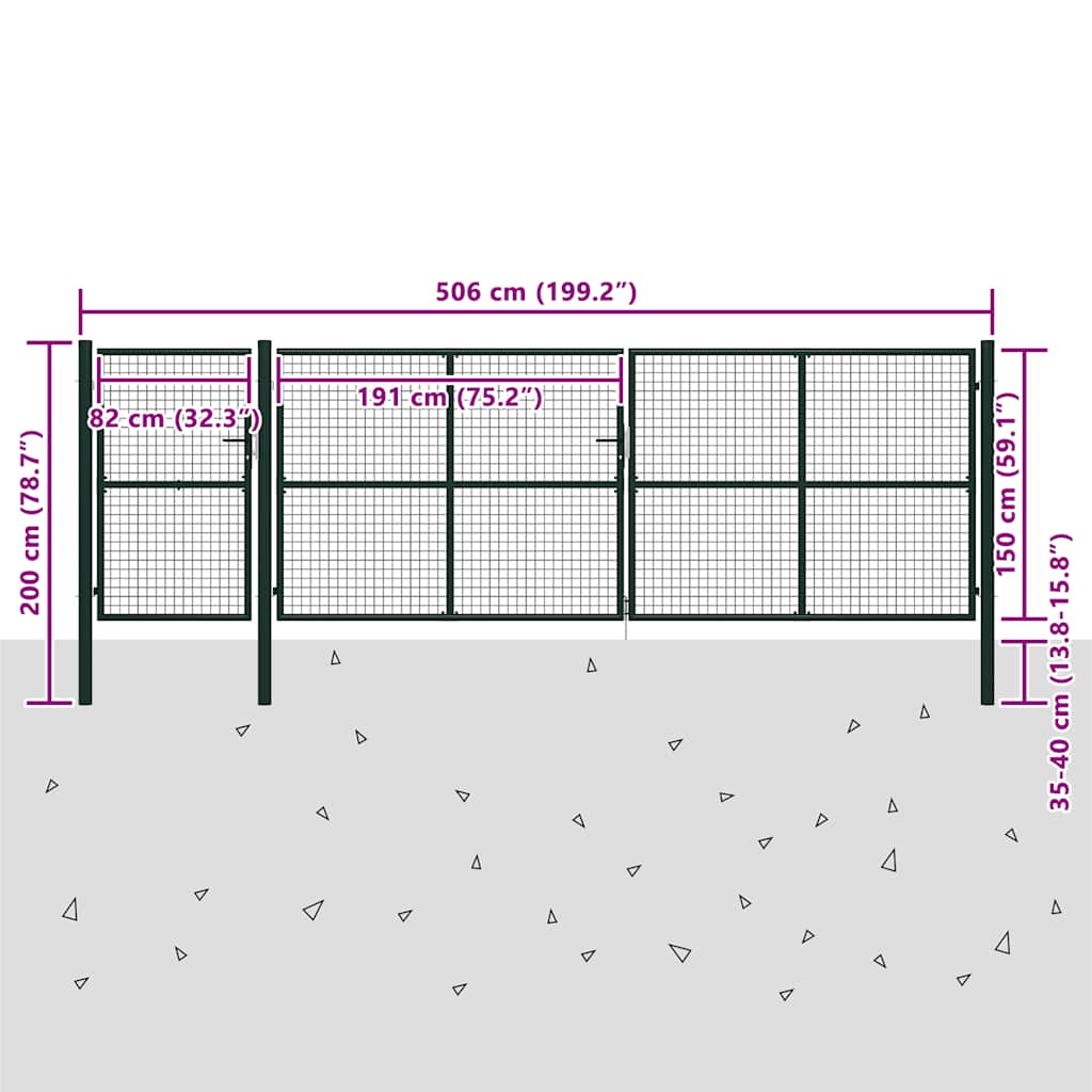 Vrtna vrata Čelik 500x150 cm Zelena