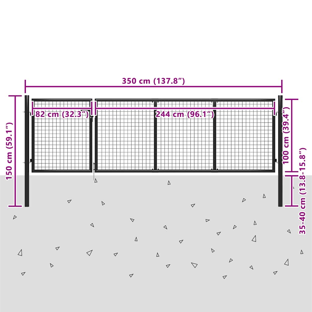 Vrtna vrata Čelik 350x100 cm Antracit
