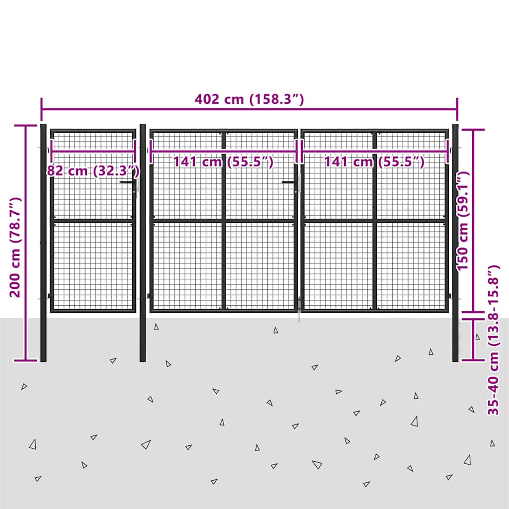 Vrtna vrata čelična 400 x 150 cm antracit
