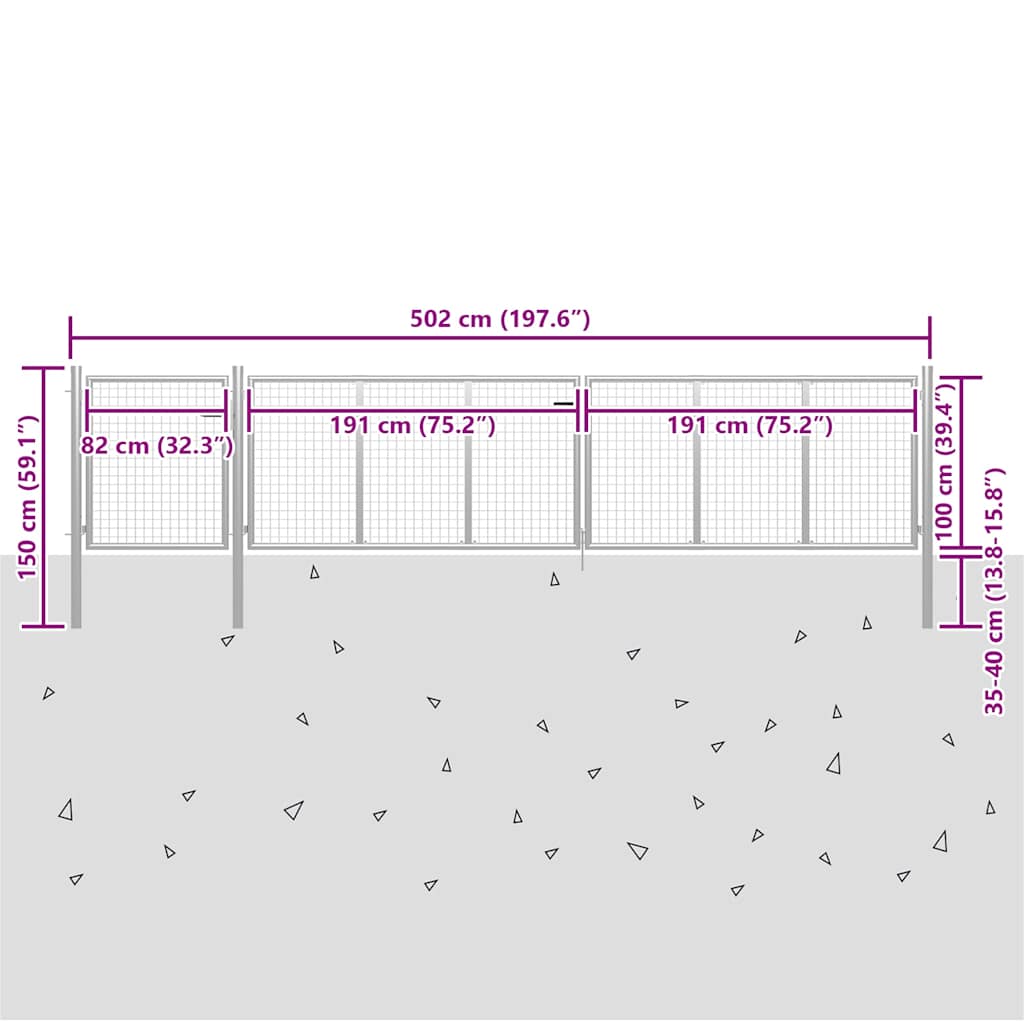 Vrtna vrata Čelik 500x100 cm Srebrna
