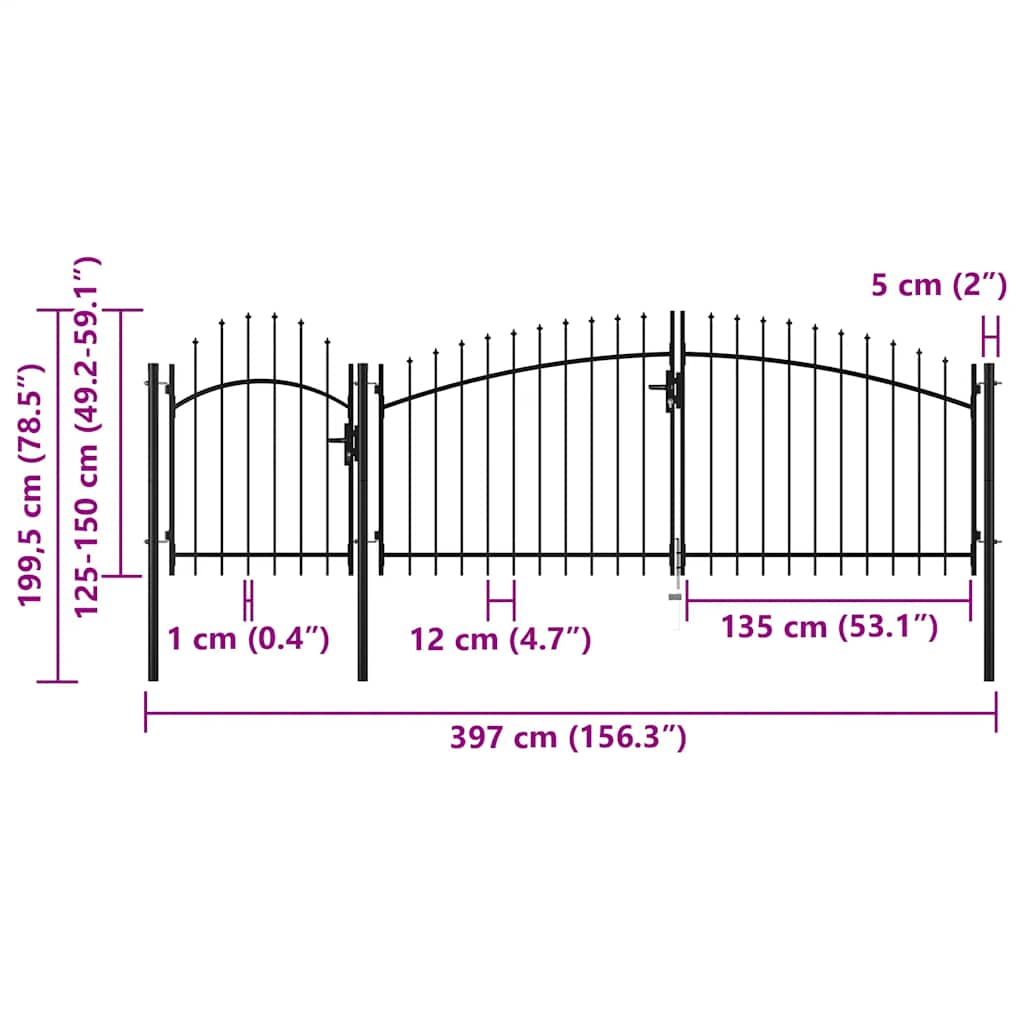 Vrtna vrata Woerden čelik 1,5x4 m crna