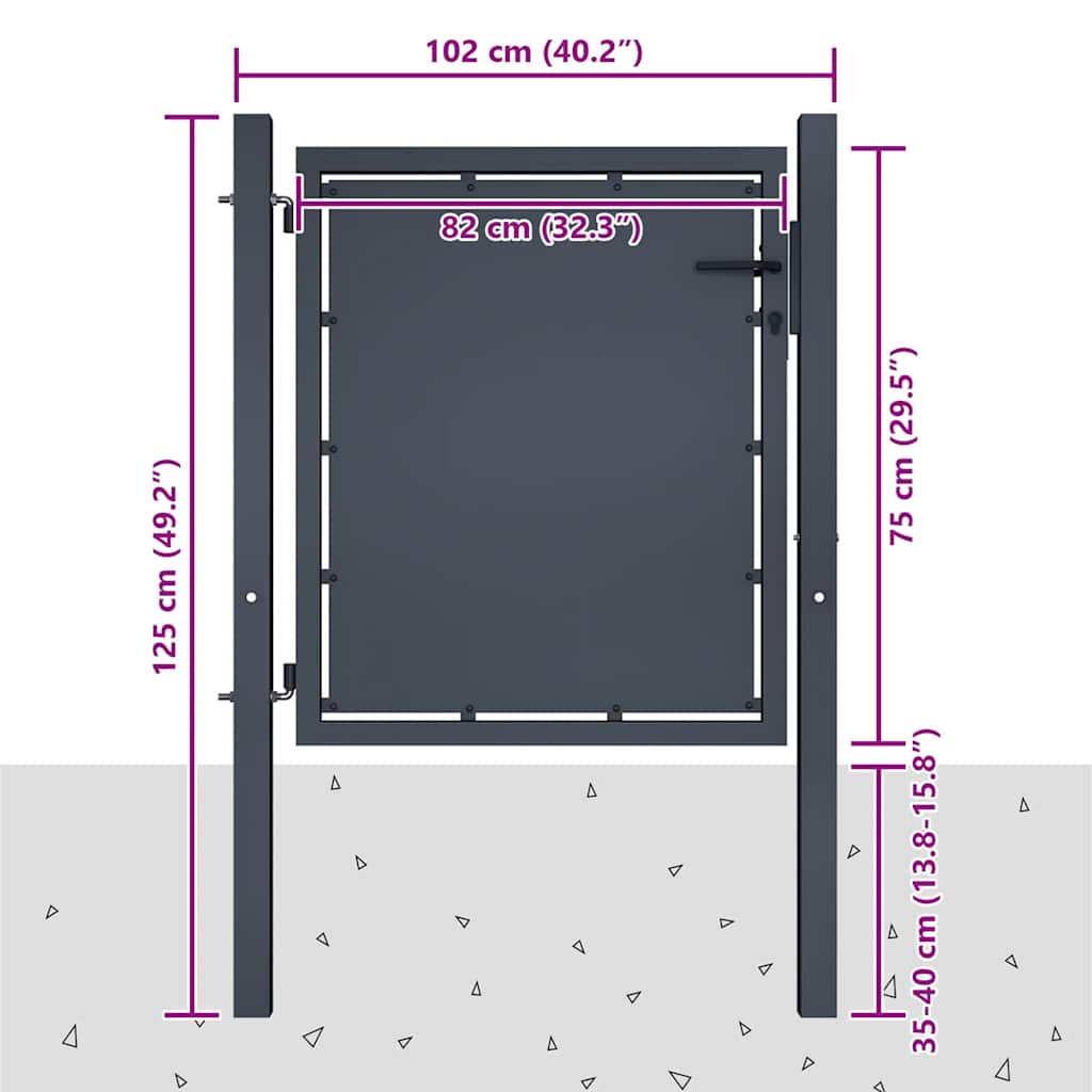 Vrtna vrata Čelik 100x75 cm Antracit