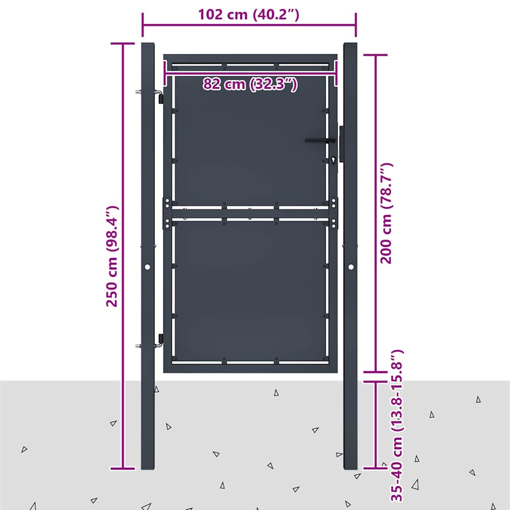 Vrtna vrata Čelik 100x200 cm Antracit