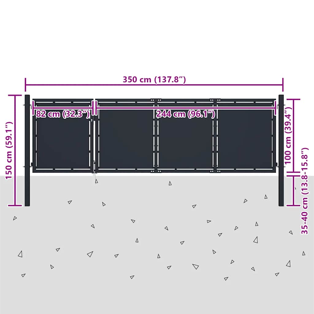 Vrtna vrata Čelik 350x100 cm Antracit