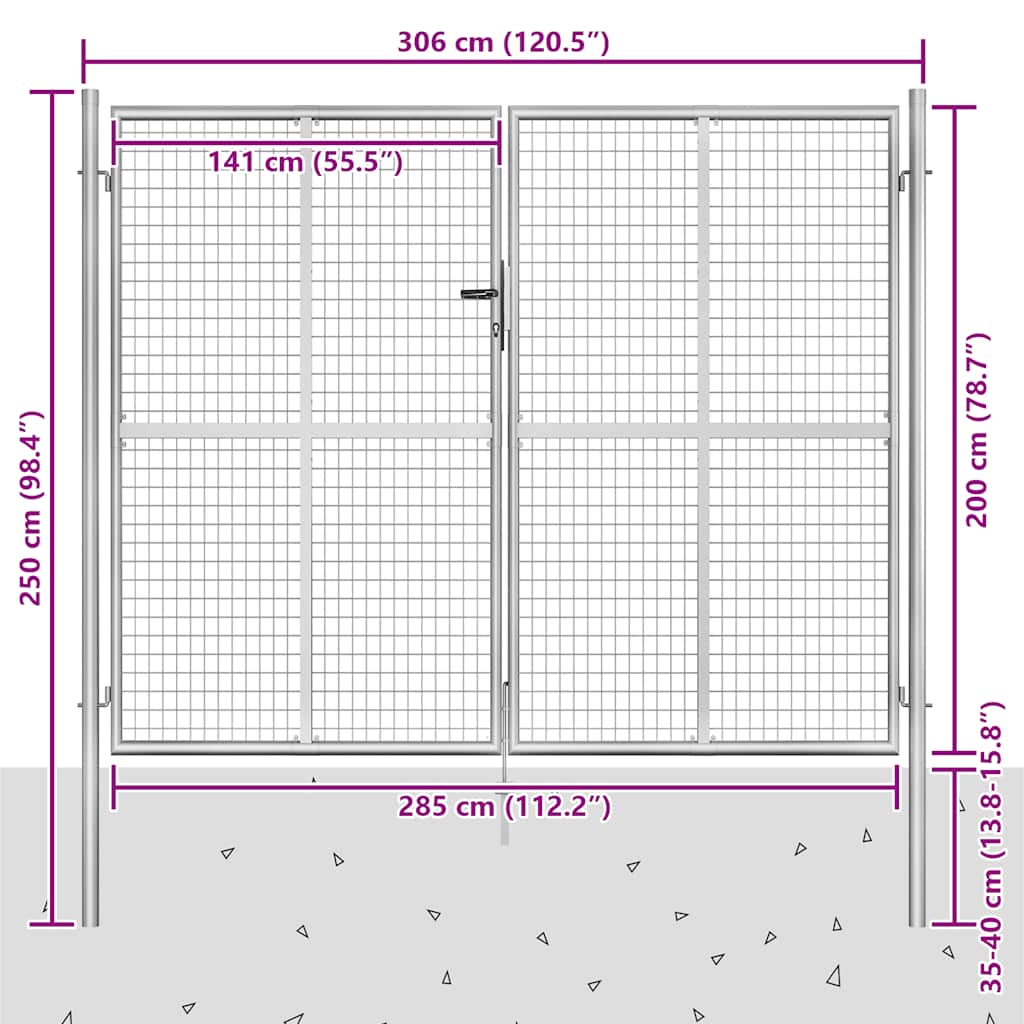 Vrtna vrata od pocinčanog čelika 300x200 cm srebrne boje
