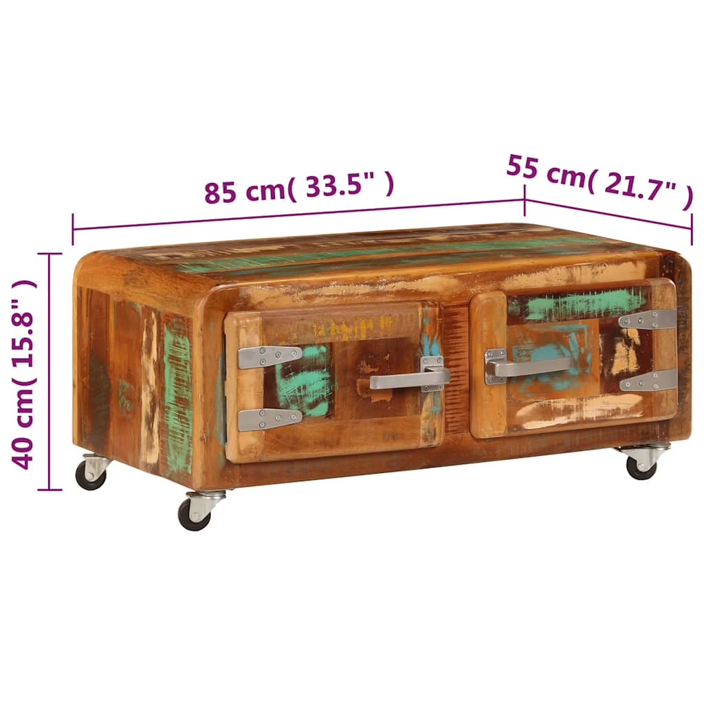 Stolić za kavu od masivnog obnovljenog drva 85 x 55 x 40 cm