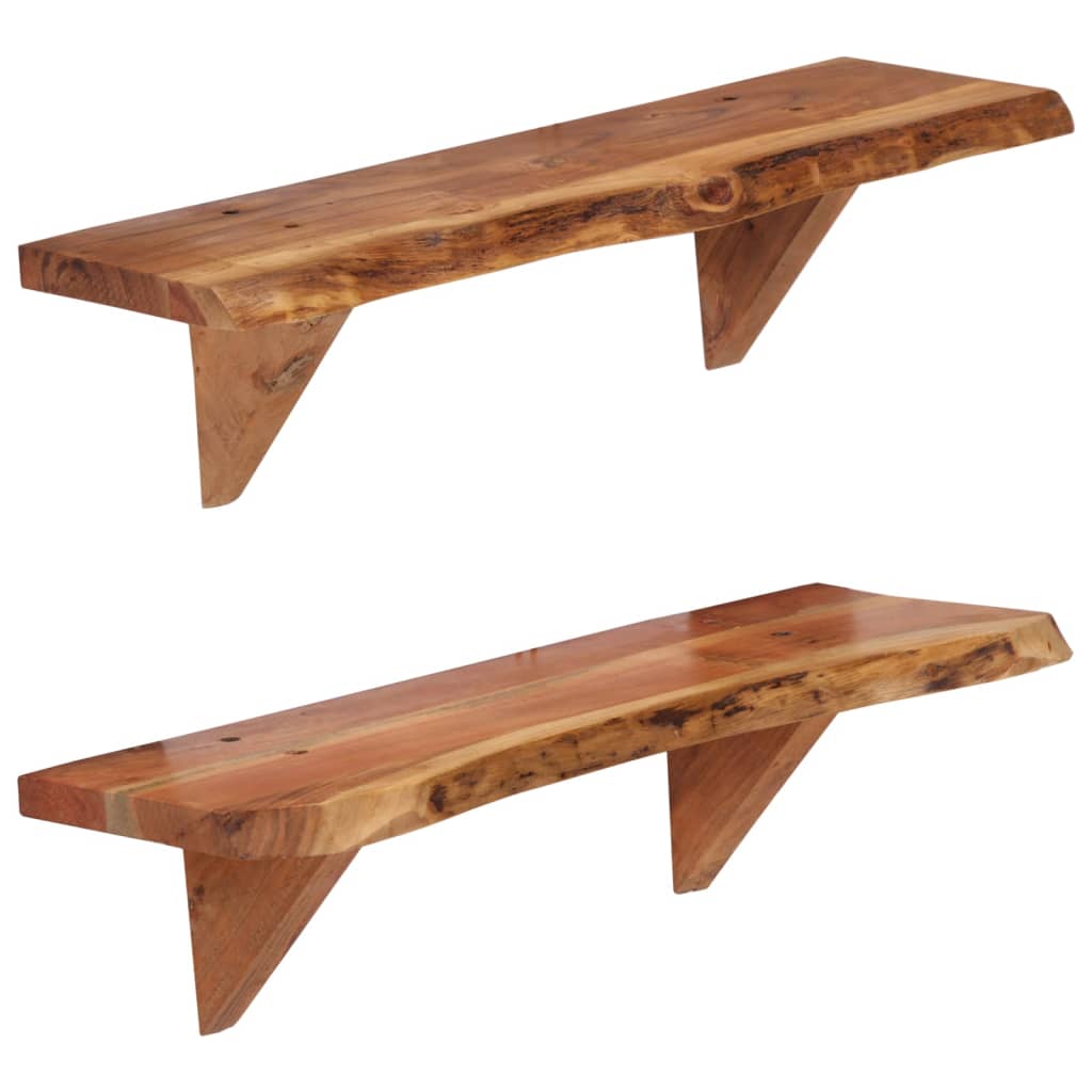 Zidne police od masivnog bagremovog drva 2 kom 60 x 20 x 18 cm