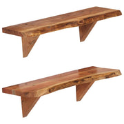 Zidne police od masivnog bagremovog drva 2 kom 60 x 20 x 18 cm