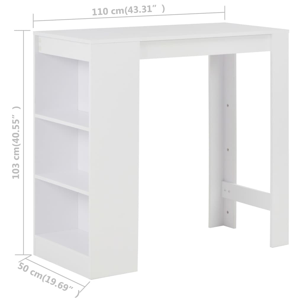 Barski stol s policom bijeli 110 x 50 x 103 cm