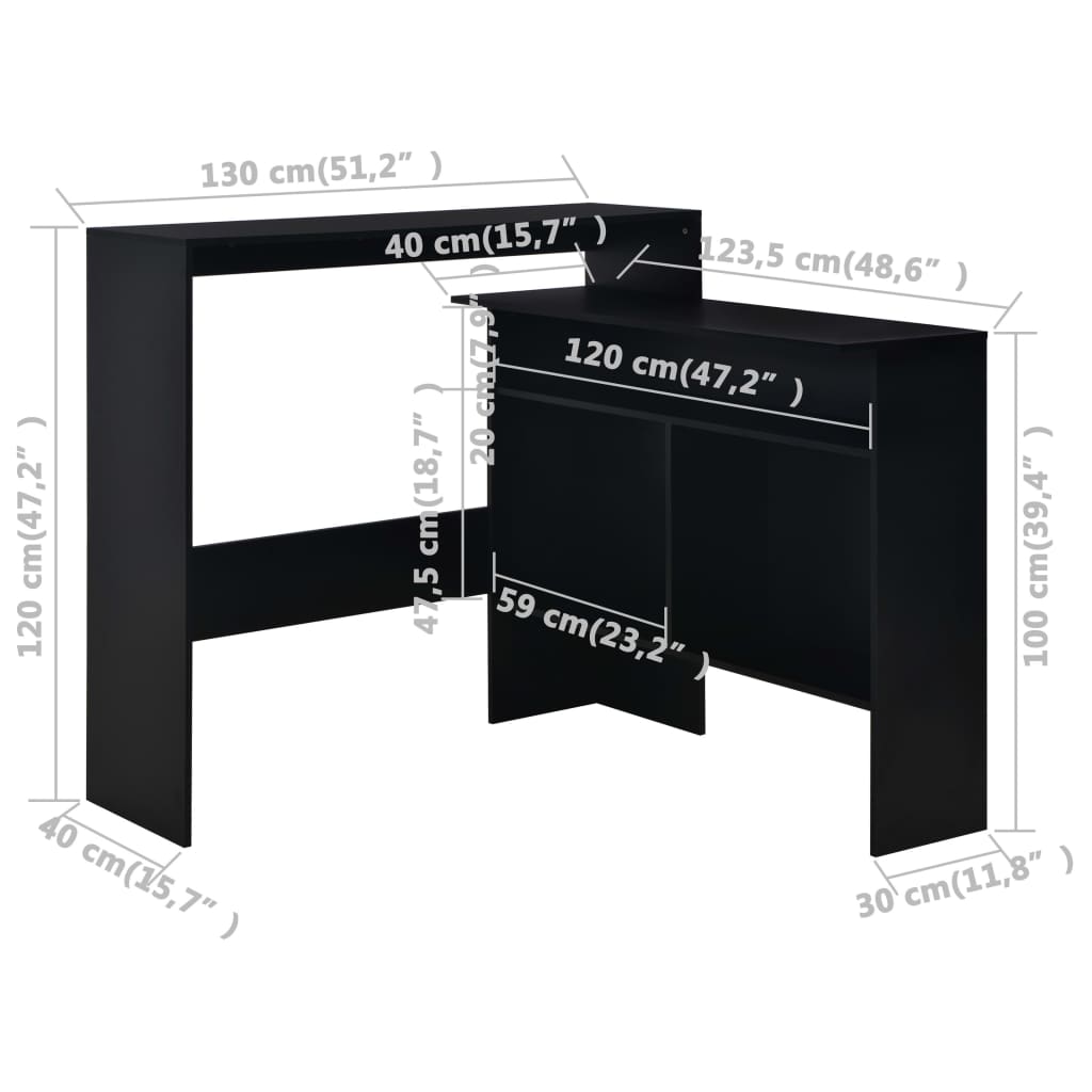 Barski stol s 2 stolne ploče crni 130 x 40 x 120 cm