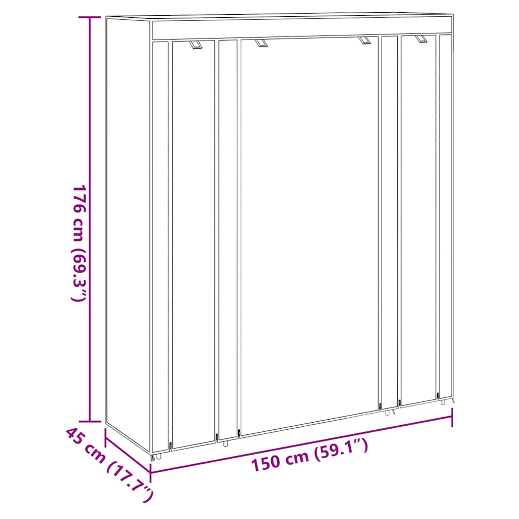 Ormar od Tkanine s Pregradama i Šipkama 45 x 150 x 176 cm Crni