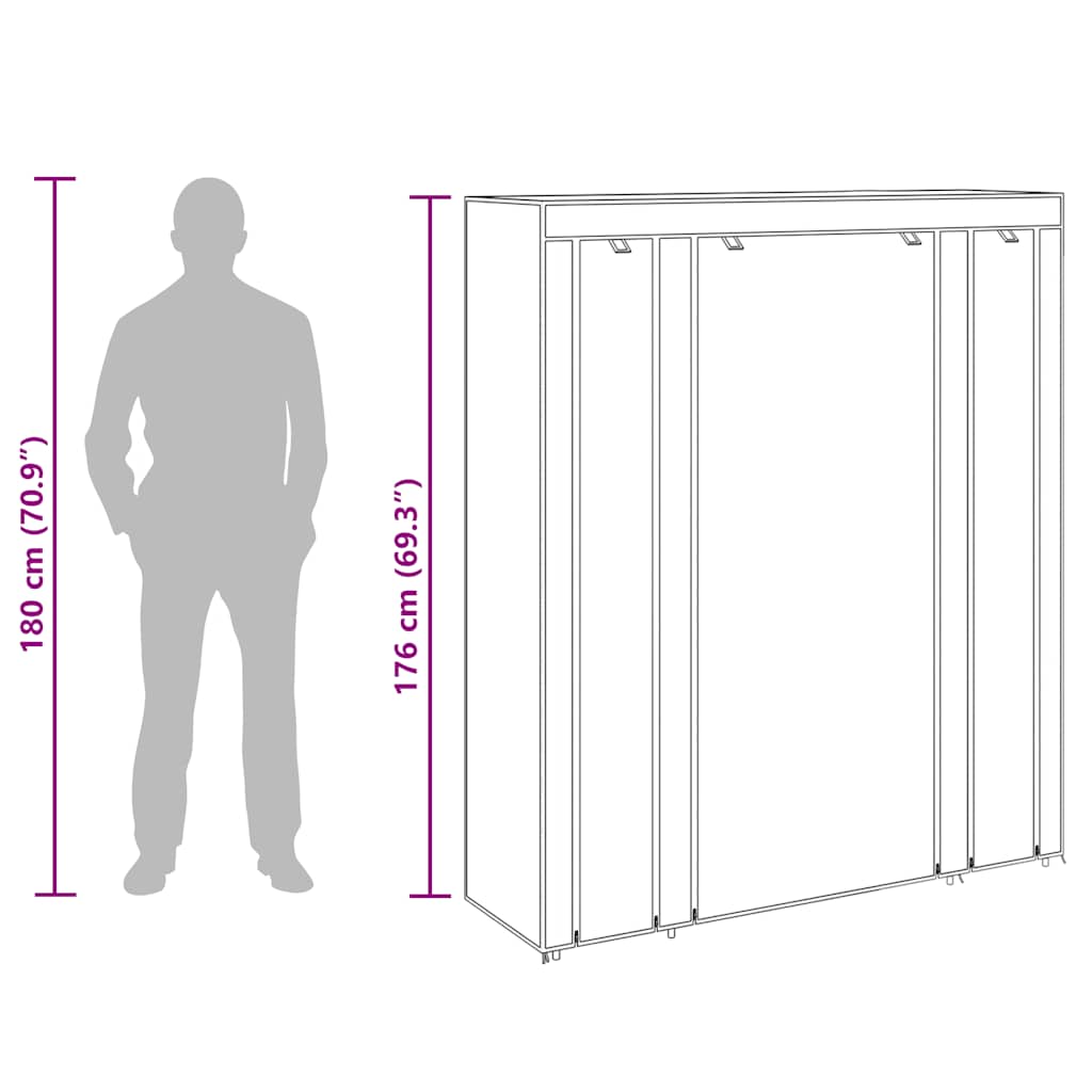 Ormar od Tkanine s Pregradama i Šipkama 45 x 150 x 176 cm Crni