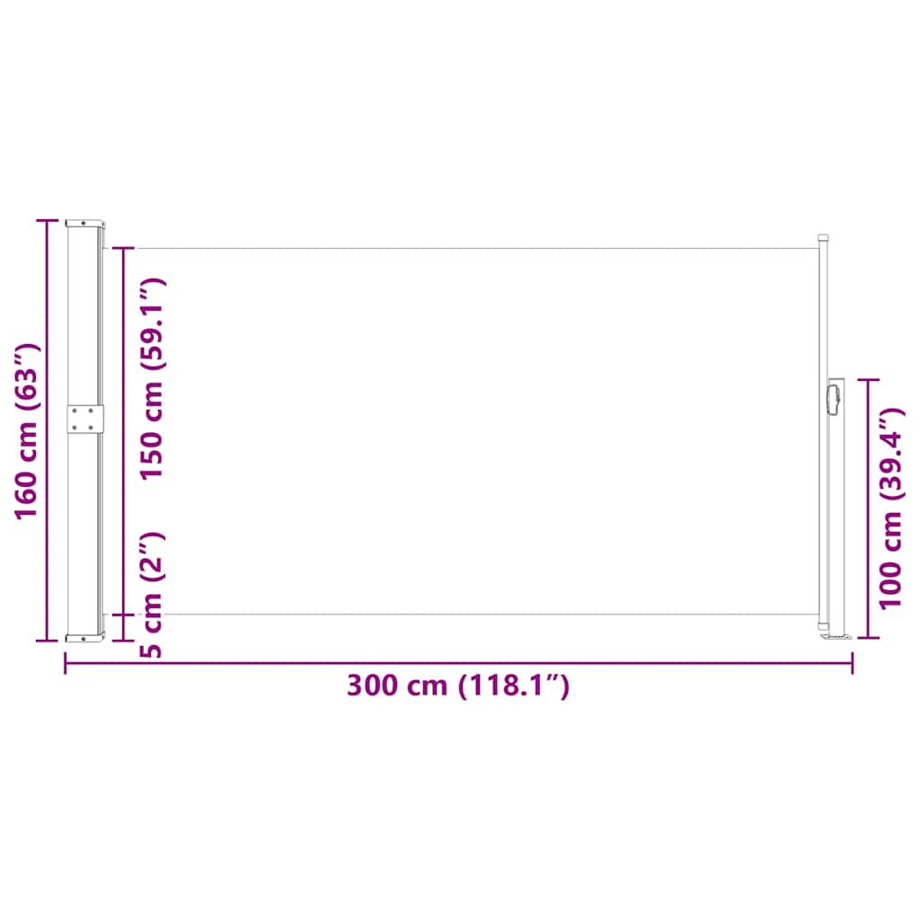 Bočna tenda za dvorište/terasu 160 x 300 cm crvena