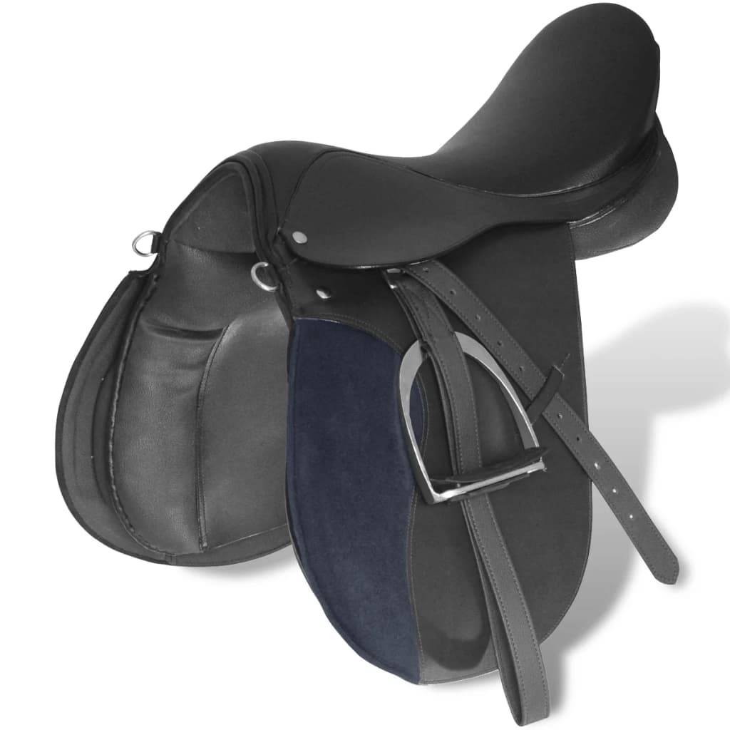 Sedlo za Jahanje Komplet 17,5 " od Prave Kože Crno 12 cm 5 u 1