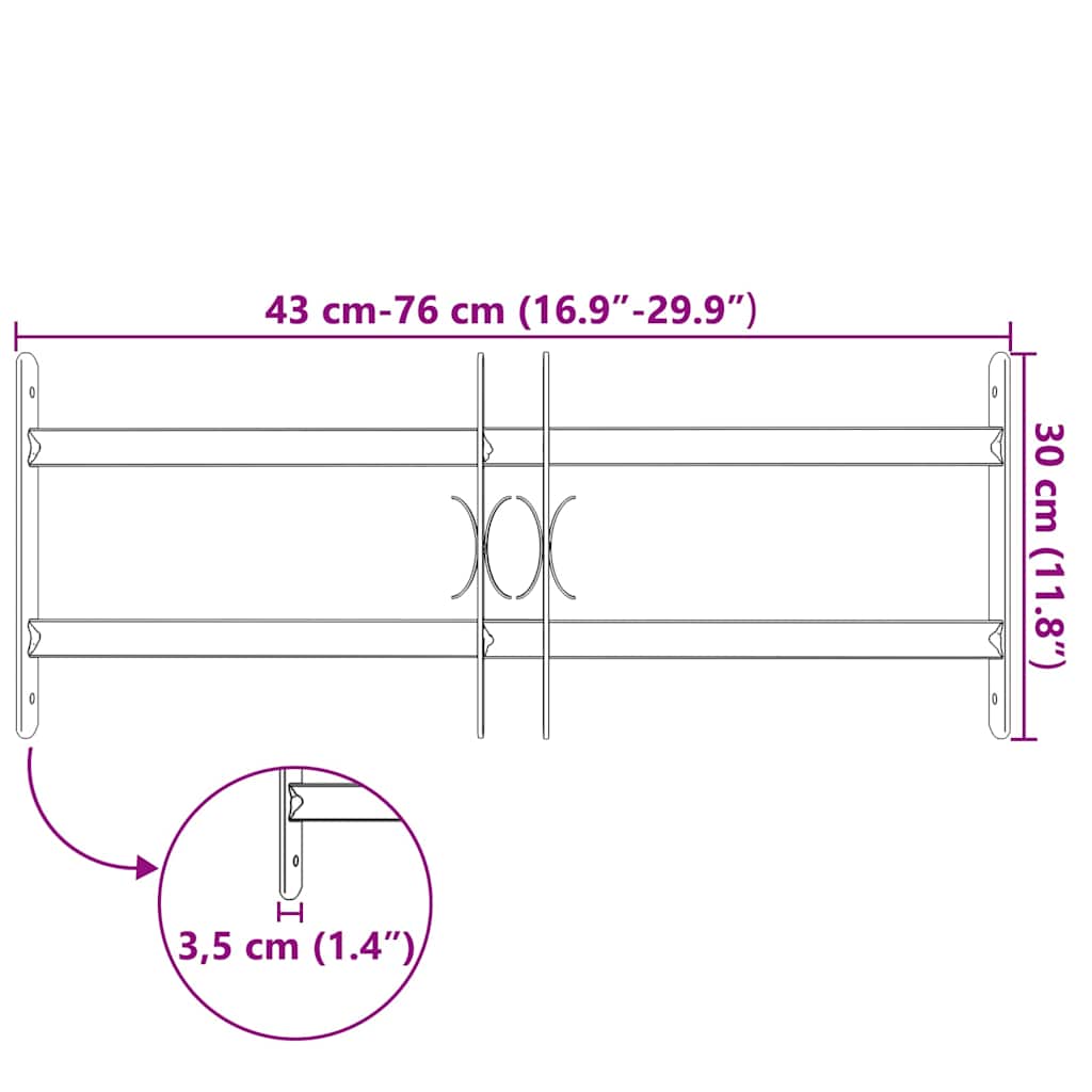 Podesiva sigurnosna rešetka za prozore s 2 prečke 500 - 650 mm
