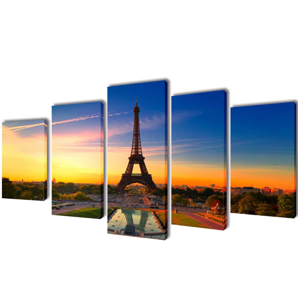 Zidne Slike na Platnu Set s Printom Eiffelov Toranj 200 x 100 cm