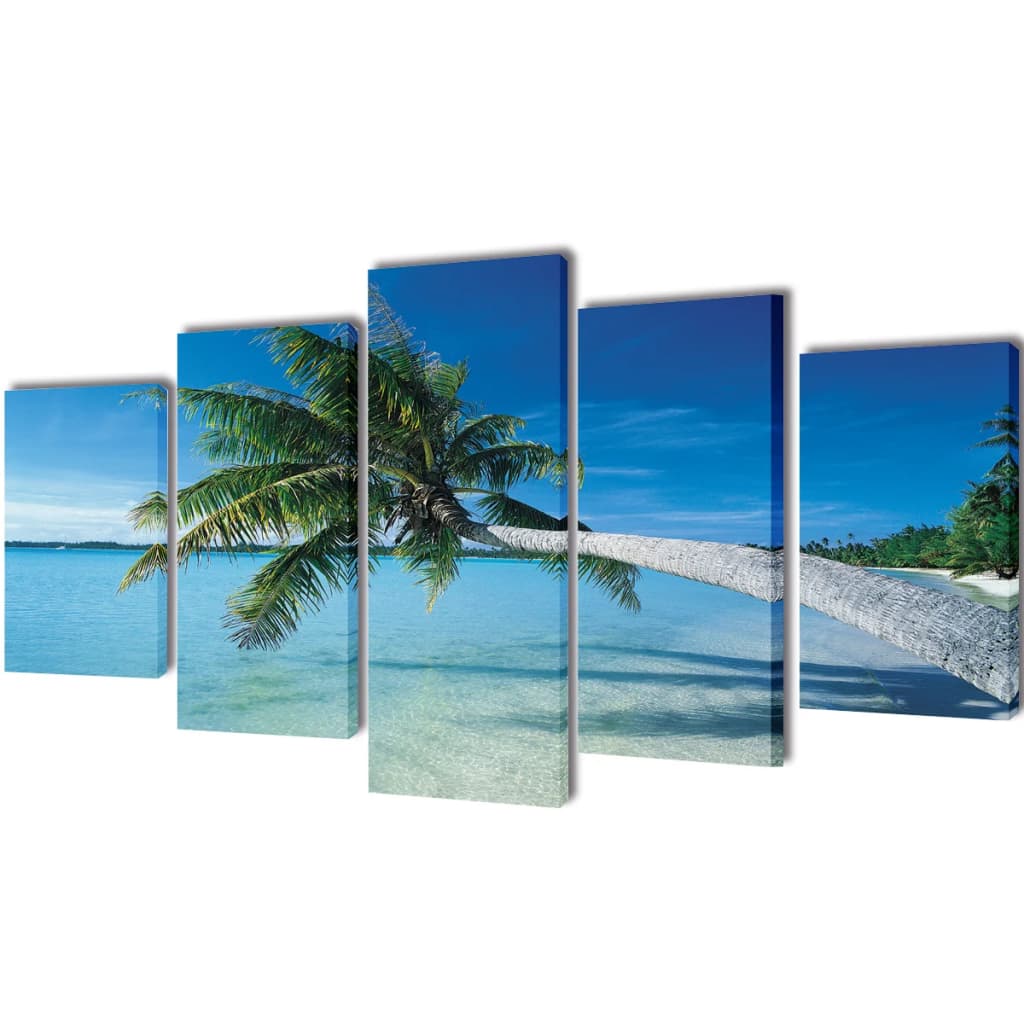 Zidne Slike na Platnu s Printom Pješčane Plaže i Palme 200 x 100 cm