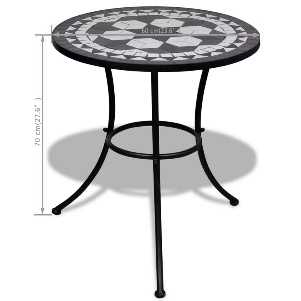 Bistro stolić crno-bijeli 60 cm s mozaikom