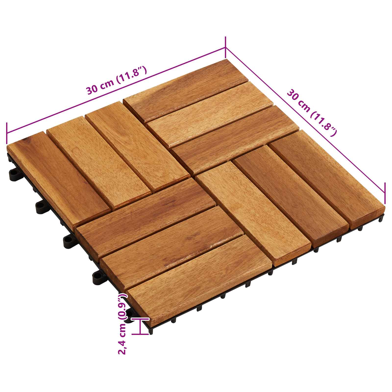 Pločice za decking 10 pcs Smeđa 30 x 30 cm Acacijsko drvo