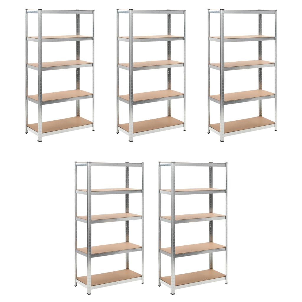 Izdržljive police s 5 razina 5 kom srebrne od čelika i drva