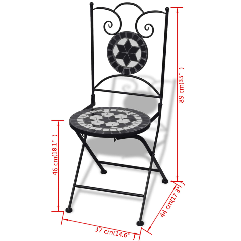 3-dijelni bistro set s keramičkim pločicama crno-bijeli