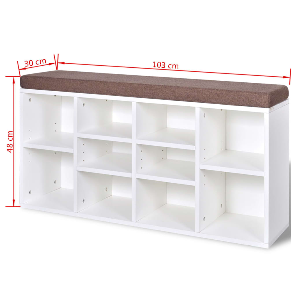 Klupa za cipele s 10 pretinaca, bijela