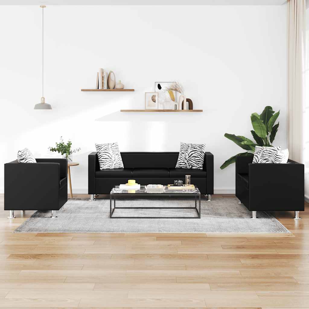 Set trosjeda, dvosjeda i fotelje od umjetne kože crni