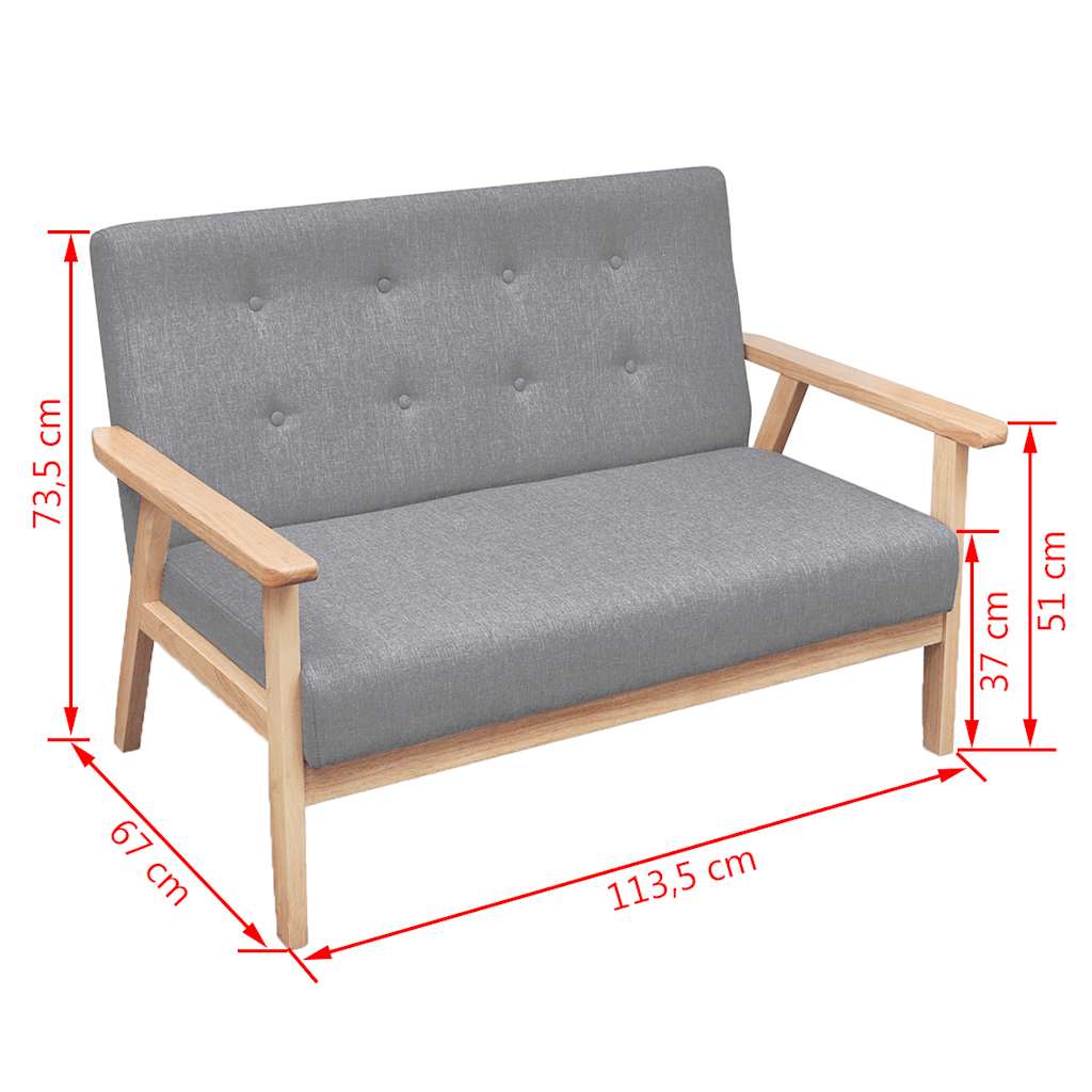 2-dijelni set sofa od tkanine svjetlosivi