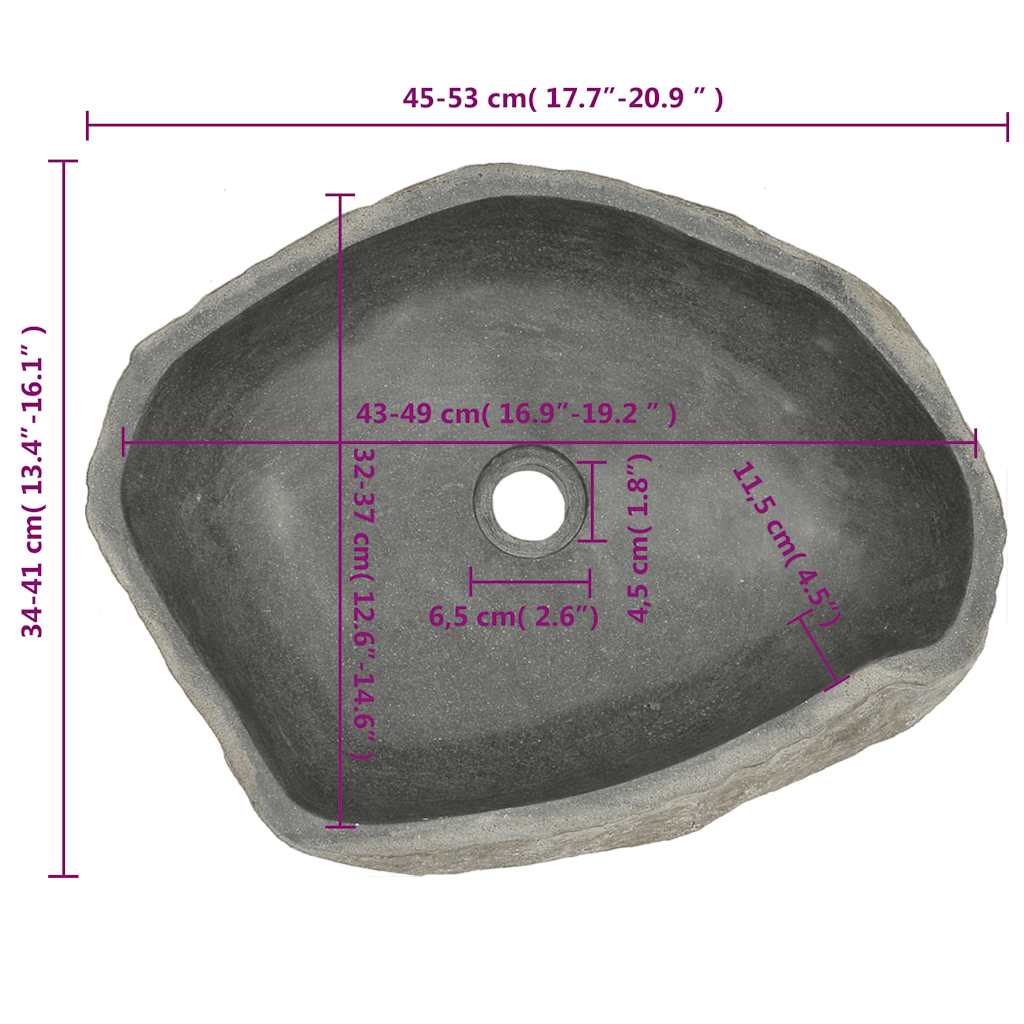 Umivaonik od riječnog kamena ovalni (45 - 53) x (34 - 41) cm