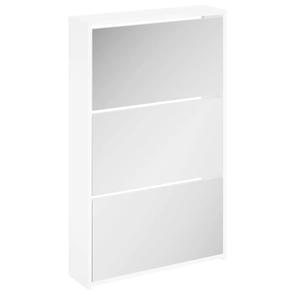 Ormarić za cipele 3 razine s ogledalom bijeli 63x17x102,5 cm