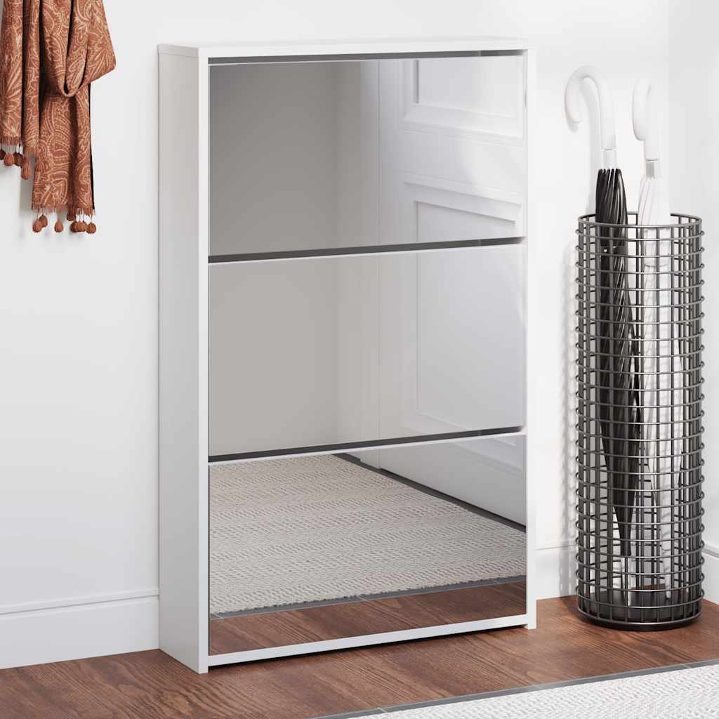 Ormarić za cipele 3 razine s ogledalom bijeli 63x17x102,5 cm
