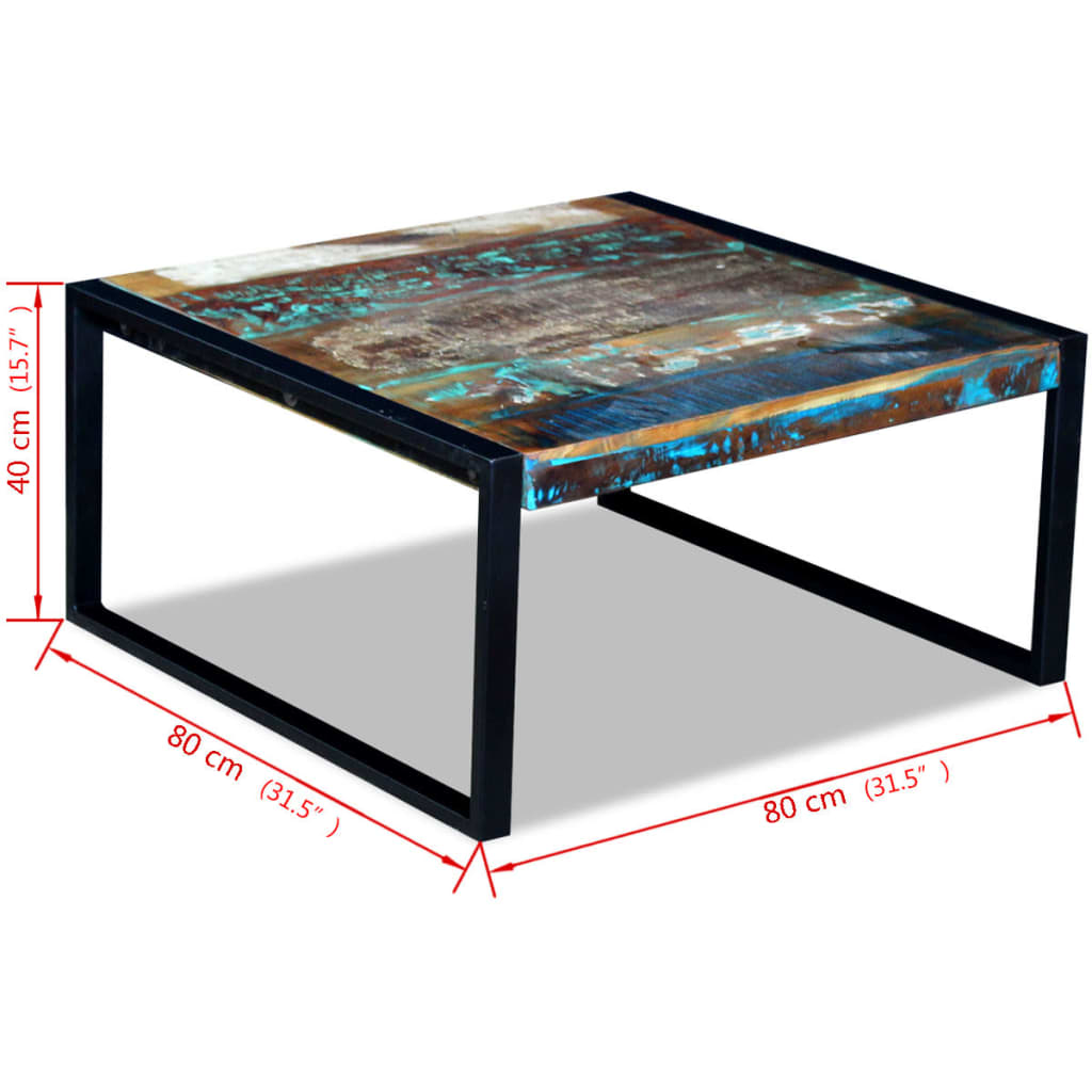 Stolić za kavu od masivnog obnovljenog drva 80 x 80 x 40 cm