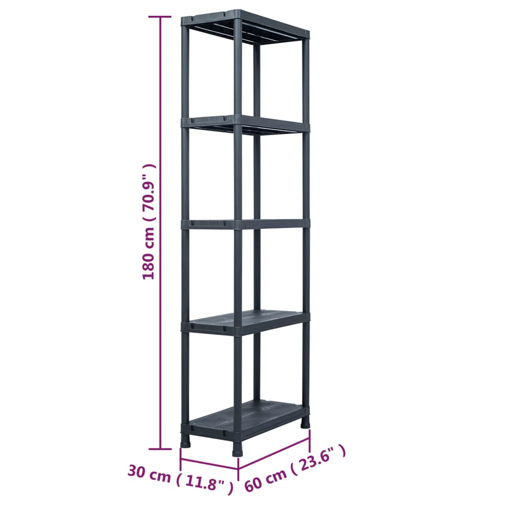 Stalak za pohranu crni 125 kg 60 x 30 x 180 cm plastični
