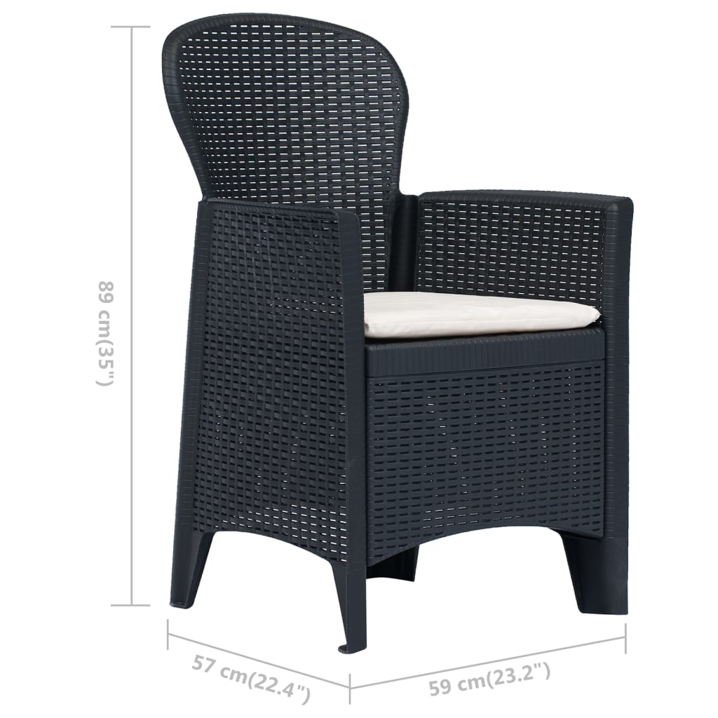 3-dijelni bistro set od plastike s izgledom ratana antracit