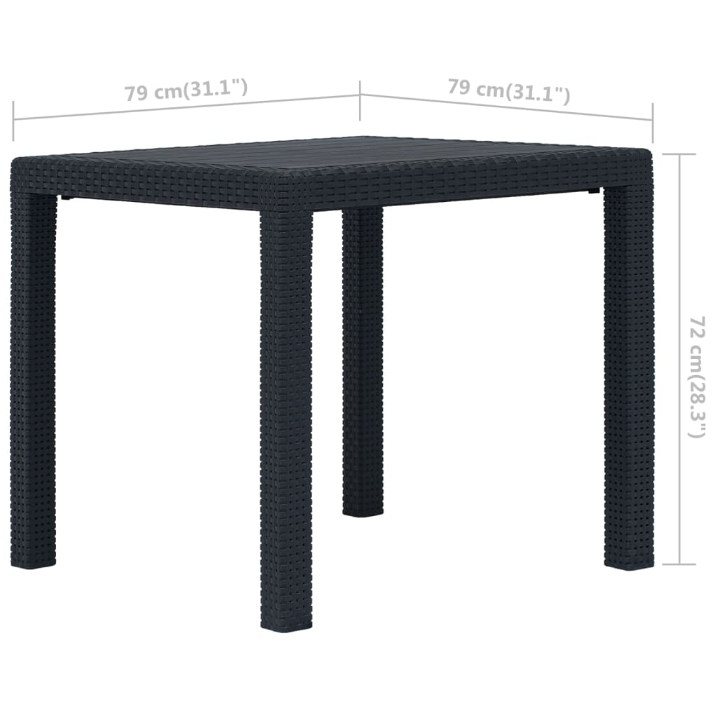 3-dijelni bistro set od plastike s izgledom ratana antracit