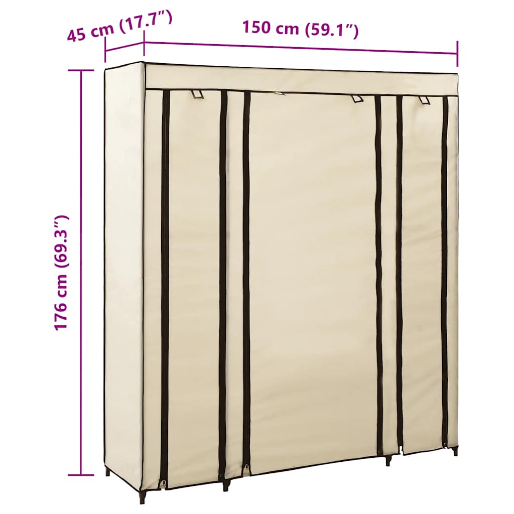 Ormar od tkanine s odjeljcima i šipkama krem 150 x 45 x 176 cm